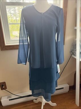 Women's Dark Teal Layered Sleveless Dress with Sheer Jacket-Caribe